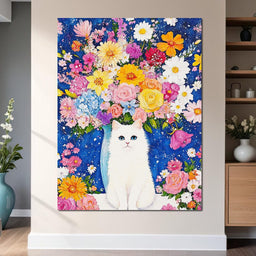Floral Symphony With Feline - NicheCanvas