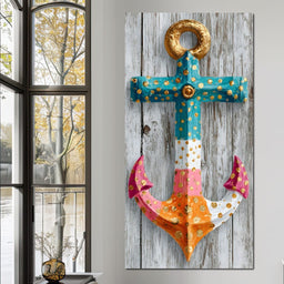 Golden Dotted Nautical Anchor - NicheCanvas