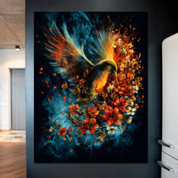 Flaming Phoenix Floral Burst - NicheCanvas