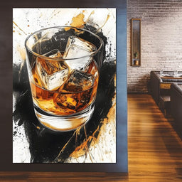 Whiskey Reflections on Ice - NicheCanvas