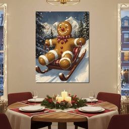 Snowy Sled Ride Gingerbread Joy - NicheCanvas