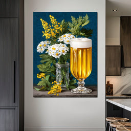 Golden Ale and Garden Daisies - NicheCanvas