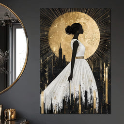 Golden Silhouette City Radiance - NicheCanvas