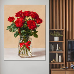 Red Rose Bouquet Glass Vase - NicheCanvas