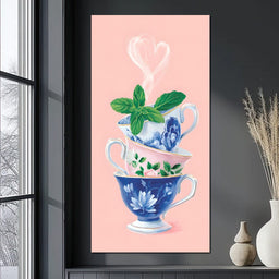 Floral Teacup Tower Heartbeat - NicheCanvas