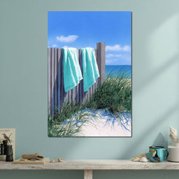 Coastal Towels On Dune Fence - NicheCanvas