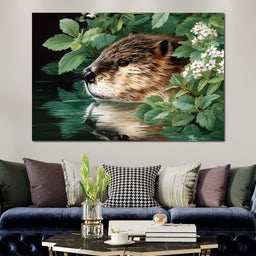 Beaver Reflection by the Lake - NicheCanvas
