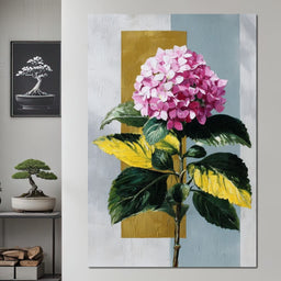 Pink Hydrangea Gold Panel - NicheCanvas