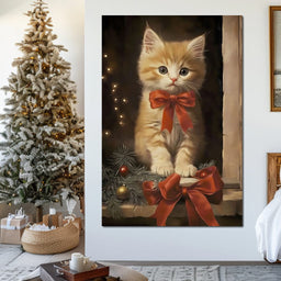Yuletide Kitten by the Window - NicheCanvas