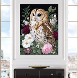 Barn Owl Floral Night Garden - NicheCanvas