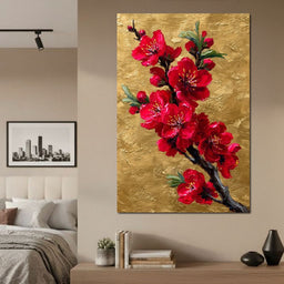 Golden Sakura Blossom Branch - NicheCanvas
