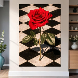 Red Rose on Checkerboard - NicheCanvas