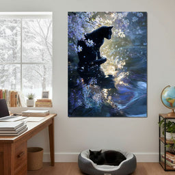 Black Cat Blossom Reflection - NicheCanvas
