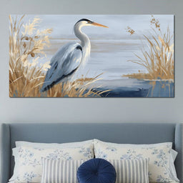 Coastal Heron Marsh Stillness - NicheCanvas