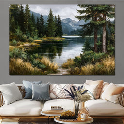 Alpine Pine Lake Reflection - NicheCanvas