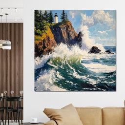 Coastal Lighthouse Wavescape - NicheCanvas
