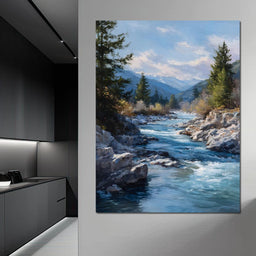 Alpine River Through Pines - NicheCanvas
