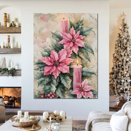 Festive Poinsettia Candle Glow - NicheCanvas