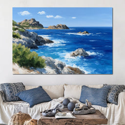 Rocky Coastline Ocean View Oil Painting - NicheCanvas