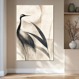 Lone Crane Watching The Pale Disc - NicheCanvas