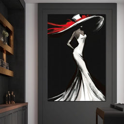 The White Dress - Elegant Silhouette in Red - NicheCanvas