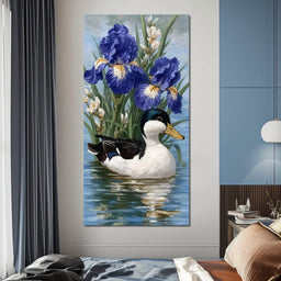 Duck Amongst Blooming Iris - NicheCanvas