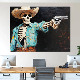 Cowboy Skeleton in Denim - NicheCanvas