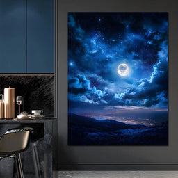 Lunar Glow Above Sleeping Mountains - NicheCanvas
