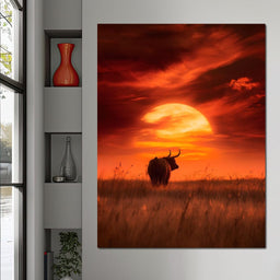 Majestic Bull Sunset Reverie - NicheCanvas