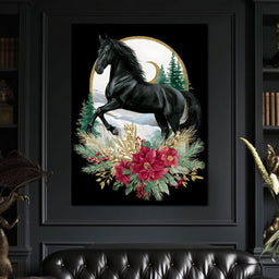 Moonlit Floral Gold Stallion - NicheCanvas
