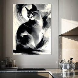 Inkbrush Noir Feline Reverie - NicheCanvas