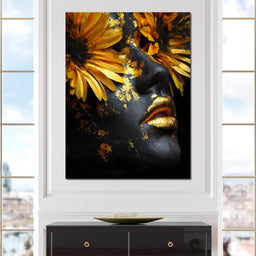 Golden Petals Midnight Muse - NicheCanvas