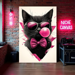 Chic Feline Bubblegum Bliss - NicheCanvas