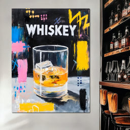 Neon Whiskey On The Rocks - NicheCanvas