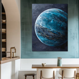 Celestial Ocean Planet Gold Veins - NicheCanvas