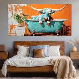 Cow in a Tub Vibrant Quirkiness - NicheCanvas