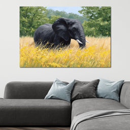 Majestic Giant Elephant In Golden Fields - NicheCanvas
