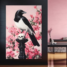 Raven on Blooming Stand - NicheCanvas