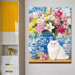 Floral Harmony and Feline Charm - NicheCanvas