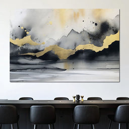 Golden Peaks Abstract Mist - NicheCanvas