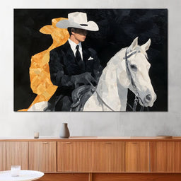 Elegant Cowboy On Ivory Steed - NicheCanvas