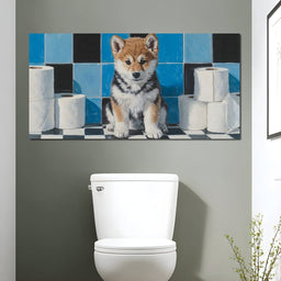 Bathroom Puppy Mischief - NicheCanvas