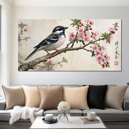 Small Bird Perched Upon Pink Petals - NicheCanvas