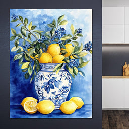 Lemon Bouquet in Porcelain Vase - Wildrose Creations - NicheCanvas