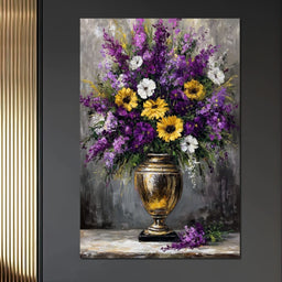 Golden Vase Violet Sunflowers - NicheCanvas