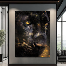 Golden Starlight Panther Portrait - NicheCanvas