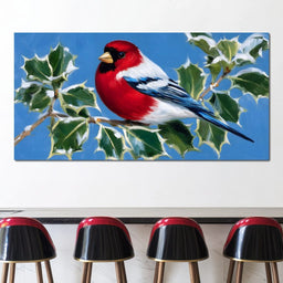 Radiant Finch on Holly Branch - NicheCanvas