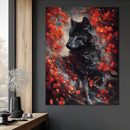 Black Wolf Rose Petal Storm - NicheCanvas