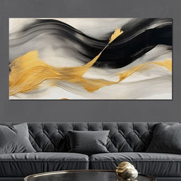 Modern Gold Black Fluid Waves - NicheCanvas