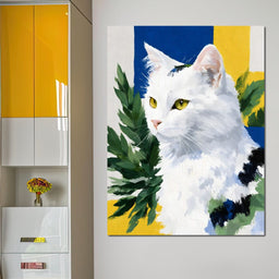 Snowy Feline Golden Eye Portrait - NicheCanvas
